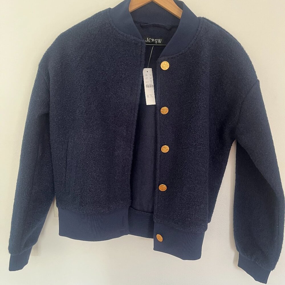 J Crew Navy Boucle Bomber Jacket - Picture 3 of 6